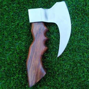 Couteau à pizza Burraq personnalisé fait main en acier au carbone, lame type hache Tomahawk, manche en bois de rose, étui en cuir, pour camping, extérieur, usage industriel, Fête des Pères - Product Image 3