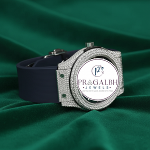 นาฬิกาแฟชั่นหรู Pragalbh Jewels ประดับเพชรแบบ Iced Pave Setting ระบบควอตซ์ ตัวเรือนสแตนเลส สายยาง กันน้ำ - Product Image 4
