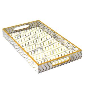 Premium Wooden Serving <b>Tray</b> White & Golden Finished Elegant Tableware <b>Tray</b> for Snacks Drinks Home Decor - Product Image 3