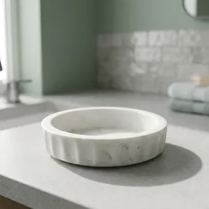 Plateau de rangement rond en marbre, design minimaliste, accessoire de table durable pour salle de bain, utilisation en intérieur - Product Image 2