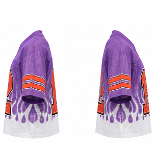 เสื้อฟุตบอลสีม่วงคอวีผ้าตาข่าย พิมพ์ลายเปลวไฟหมายเลข 12 แบบซับลิเมชั่น สำหรับผู้ใหญ่ แขนสั้น ระบายอากาศได้ดี เหมาะสำหรับเล่นกีฬา - Product Image 5