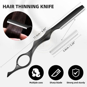 Hair Cutter Metal Single <b>Edge</b> Blade Straight Carbon Steel Safety Razor with <b>Rubber</b> Handle Right-Handed for Hair Thinning - Product Image 2