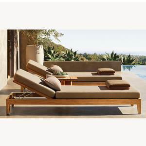 Chaise longue d'extérieur haut de gamme en teck massif, dossier réglable confortable, pour parc, bord de piscine, mobilier d'hôtel moderne et minimaliste, écologique - Product Image 2