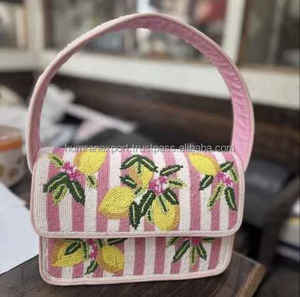Festive Wear Floral Elegant Beaded Embroidered Evening <b>Clutch</b> Bag with Pocket - Product Image 1