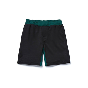 Shorts d'arts martiaux noirs à séchage rapide pour garçons avec ceinture verte et bandes latérales Coupe régulière Vêtements pour enfants - Product Image 1