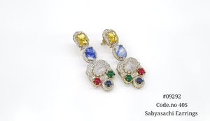 Boucles d'oreilles pendantes 292, plaquées Mehandi, à double pierre, en laiton et zircon, ensemble de bijoux de luxe pour mariage, fête ou cadeau - Product Image 5