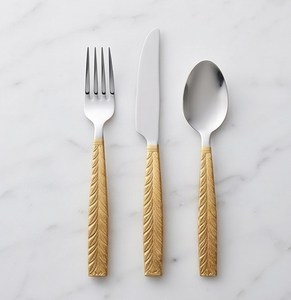 Ensemble de couverts de mariage de luxe à motif de feuilles, en acier inoxydable, avec poignées élégantes, compatibles lave-vaisselle - Product Image 1