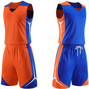 Uniforme de Baloncesto Sublimado Personalizado, Conjunto de Camiseta y Pantalones Cortos Chevron Bicolor Naranja y Azul, Ropa Deportiva para Equipos OEM - Product Image 5