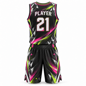 Ensemble d'uniformes de basketball personnalisés, maillot et short sublimés, col en U profond, vêtements de sport d'équipe en gros - Product Image 2