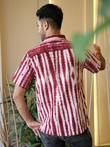 Camisa de Manga Corta de Algodón con Estampado Shibori Marrón y Blanco para Hombre, Ropa Casual de Verano, Camisa de Algodón Transpirable de Primera Calidad - Product Image 5