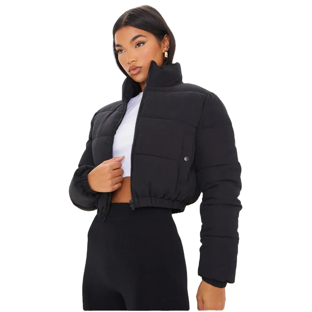 Chaquetas sólidas para mujer, abrigos cortos de burbuja, abrigo de plumón personalizado de manga larga, chaquetas de invierno, 2023
