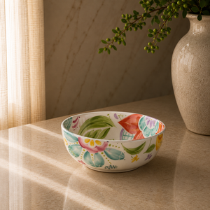 Bol à salade en céramique de luxe contemporain peint à la main, motif floral tropical vibrant, finition brillante et lisse pour des repas chics au quotidien - Product Image 1