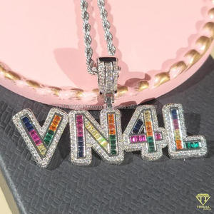 Luxury Rainbow Moissanite Diamond " VN4L " Letter Pendant With Rope <b>Chain</b> Full <b>Iced</b> <b>Out</b> Hip Hop Necklace - Product Image 3