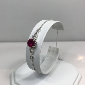 Pulsera de Plata de Ley con Dijes de Rubí y Detalles de Zafiro Blanco, Cierre Deslizante Ajustable, Joyería de Lujo, Regalo para Mujer - Product Image 3