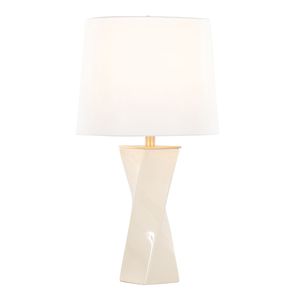 Lampada da tavolo Curvo in ceramica da 27 pollici, design contemporaneo quadrato con ceramica color crema, metallo dorato e lino bianco - Product Image 2