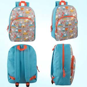 Cartoon Construction Truck Solid <b>Kids</b> <b>Backpack</b> Softback Waterproof 25L Adjustable Shoulder Straps Zipper Closure Blue Gray - Product Image 5