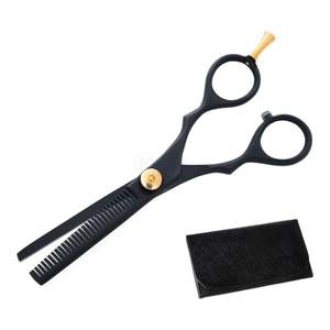 Tijeras Profesionales para Adelgazar el Cabello, Color Negro Mate, para Barbería y Salón, Tijeras de Texturización de Acero Inoxidable con Tornillo Dorado, OEM - Product Image 1