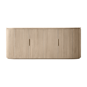 Contemporary Minimalist <b>Sideboard</b> Solid Teak Wood Rounded Fluted Cabinet Spacious <b>Storage</b> Premium Furniture Dining Room - Product Image 1