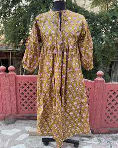 Women Bohemian Style Maxi Dress Cotton <b>Balloon</b> Sleeves Long Dress Ethnic Printed Casual Wear Wholesale - Product Image 6