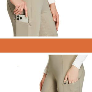 Jodhpurs d'équitation taille haute pour femme avec grip intégral et poche standard, coupe slim beige - Product Image 3