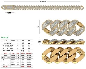 Chaîne cubaine Miami 10 mm en or massif 18 carats plaqué rhodium, sertie de micro-pavés de diamants de laboratoire ronds, style hip-hop, bracelet de 7,5 pouces - Product Image 2