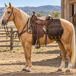 Superior Leather Horse Saddle Bag | Western Equestrian Side Storage Pouch Secure <b>Straps</b> <b>Buckles</b> Trail Riding Ranch Work Tack Kit - Product Image 3