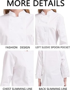 เสื้อเชฟแขนยาวสีขาวสำหรับผู้ชาย ผ้าฝ้ายทอ ปิดกระดุม ชุดยูนิฟอร์มร้านอาหารบาร์ - Product Image 2