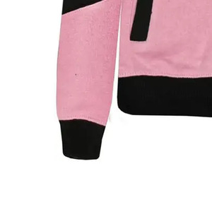 Women's <b>Pink</b> Black Color Blocking Hooded <b>Tracksuit</b> Set Full Sleeve Zipper Casual Jogger Pants Breathable Polyester Cotton - Product Image 2