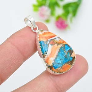 Natural Spiny Oyster <b>Turquoise</b> Pendant 925 Sterling Silver Pear Shape Handmade Boho Gemstone Jewelry - Product Image 2