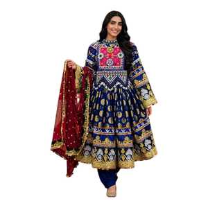 Bohemian Embroidered <b>Maxi</b> <b>Dress</b> Full <b>Sleeve</b> Jewel Neck A-Line Loose Fit Hand Embroidery Casual <b>Dress</b> Geometric Pattern Party - Product Image 1