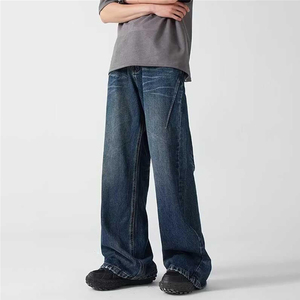 Pantalones de mezclilla baratos estilo streetwear, vaqueros holgados de algodón, pantalones largos rectos para hombre, pantalones anchos lavados para hombre - Product Image 2