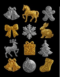Vintage Brass Metal Christmas Ornament Set Carved Holiday Wall Decor Hanging Decoration Gift Decor - Product Image 1