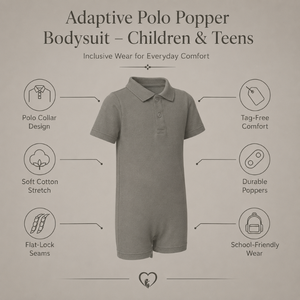 Combinaison Polo Vert Olive |   Vêtements sensoriels spéciaux pour enfants, vêtements inclusifs, coton extensible, fermeture éclair, doux, délicats, unisexes - Product Image 5
