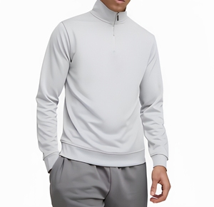 Men's Quarter Zip Knitted Sweatshirt Solid Color Regular Fit Stand Collar Autumn Wear Breathable Long Sleeve Casual Top - Product Image 1