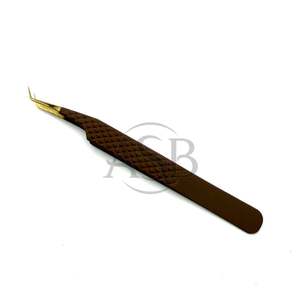 Pinza para Pestañas de 45 Grados en Color Marrón Dorado, Pinza de Acero Inoxidable de Precisión con Logotipo Personalizado para Extensión de Pestañas de Volumen - Product Image 1