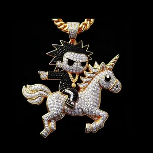 Joyería Hip Hop de Moda, Diseño de Unicornio, Personaje de Anime, Colgante Personalizado de Plata de Ley 925 con Moissanita, Dije de Dibujos Animados, Certificado IGI - Product Image 1