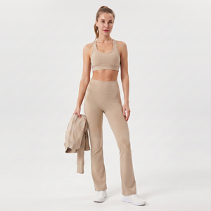 Women's 3-Piece Yoga Set Breathable 100% Polyester Racerback Bra <b>Flare</b> <b>Legging</b> Compression Jacket Fitness Wear Long 3 Piece Set - Product Image 3