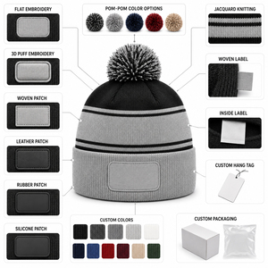 Gorro de Punto Jacquard con Bordado 3D Personalizado OEM con Pompón |   Gorro Deportivo Personalizado para Viajes de Invierno |   Fabricante de Marca Privada - Product Image 4