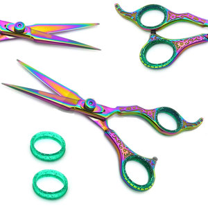 Ciseaux de barbier de qualité supérieure, ciseaux de coiffure multicolores arc-en-ciel, ciseaux de coupe de cheveux, ciseaux de barbier de qualité professionnelle pour les stylistes - Product Image 1