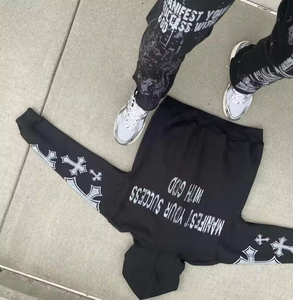 Ensemble sweat-shirt et pantalon de survêtement évasé vintage streetwear, patchwork personnalisé, haute qualité - Product Image 3