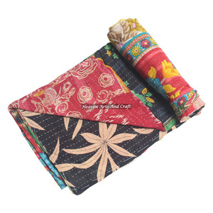 Indian Kantha <b>Quilt</b> Blanket <b>Throw</b> <b>Quilts</b> Cotton Quilted Blanket Bedspreads Gudari Reversible Home Indian Reversible Hand Stitch - Product Image 6