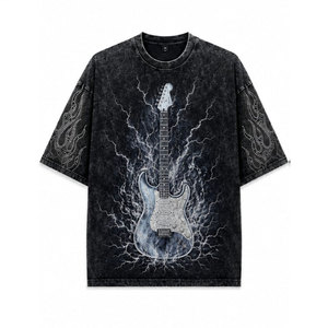 T-shirt à manches courtes pour homme, imprimé éclair, col rond, coupe oversize, style streetwear, en coton, motif design - Product Image 2