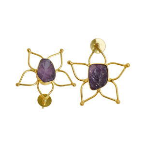 Boucles d'oreilles étoiles plaquées or avec pierre d'améthyste, style bohème, bijoux de mode pour femmes - Product Image 6