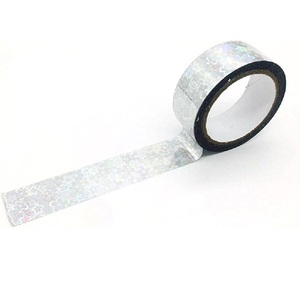Holographic Rainbow Reflective Deterrent Tape Silver <b>Flower</b> Pattern Waterproof Self Adhesive Iridescent Masking Tape for Crafts - Product Image 1