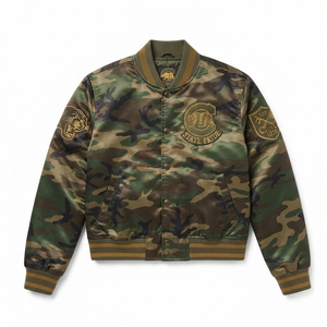 Chaqueta Bomber Varsity Corta Personalizada para Mujer, de Satén con Camuflaje, Bordada con Apliques, Estilo Universitario de Béisbol, Tallas Grandes, Fabricante - Product Image 5