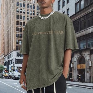 T-shirt Homme Personnalisé avec Logo OEM, 100% Coton 240 GSM, Qualité Supérieure, Motifs Religieux Oversize, Effet Délavé, Style Streetwear Tendance - Product Image 1