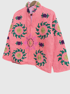Hand Embroidered Tiger Floral <b>Velvet</b> Jacket Full Sleeve Mandarin Collar Plus Size Women's Spring Wear - Product Image 3