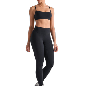Premium Quality Latest Design Women Yoga Set Breathable Custom Made 2-Piece Spandex/Nylon Sleeveless High-Waisted Elastic Waist - Product Image 1