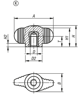 K0274WING GRIP MINIWING D=M04 A=28, H=15, FORMA:K CON ROSCA INTERNA, TERMOPLÁSTICO NEGRO GRIS RAL7021 - Product Image 6