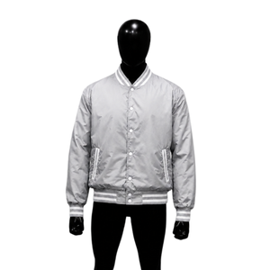PREMIUM <b>SILVER</b> Varsity <b>Jacket</b> Regular Fit Turn-down Collar Solid Color Eco-Friendly Heated Horn Button Casual Winter Wear - Product Image 1